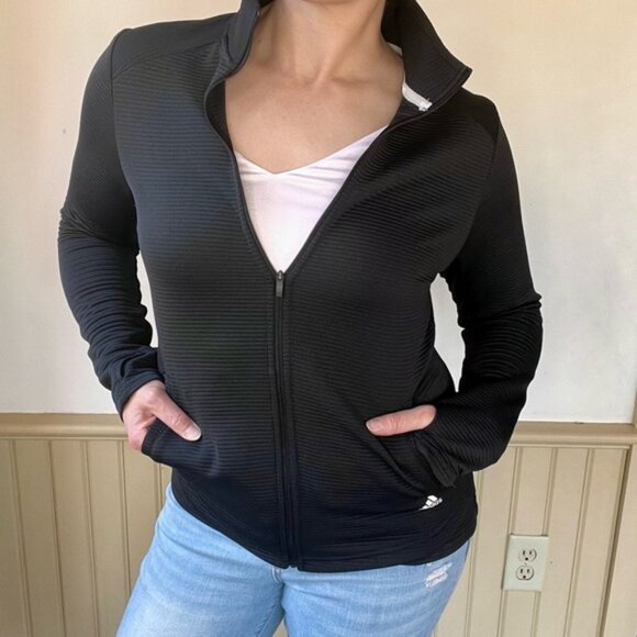 Adidas Golf Jacket Women’s M Black Zip Ribbed Performance Pickleball Athletic - Picture 4 of 9